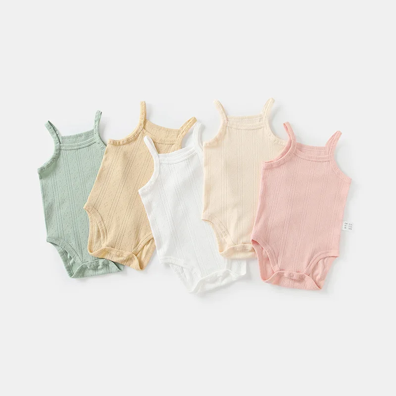 Summer Baby Clothes Boys Girls Bodysuit 0-24 Months Undershirt Thin Section Breathable Sling Onesie Solid Color Infant Bodysuits