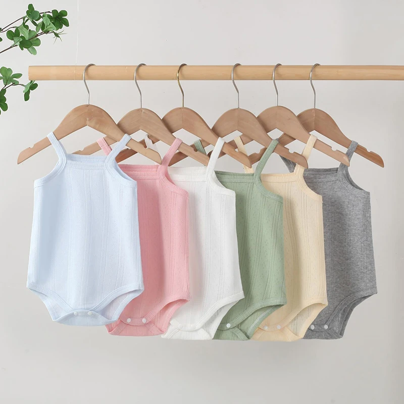 Summer Baby Clothes Boys Girls Bodysuit 0-24 Months Undershirt Thin Section Breathable Sling Onesie Solid Color Infant Bodysuits