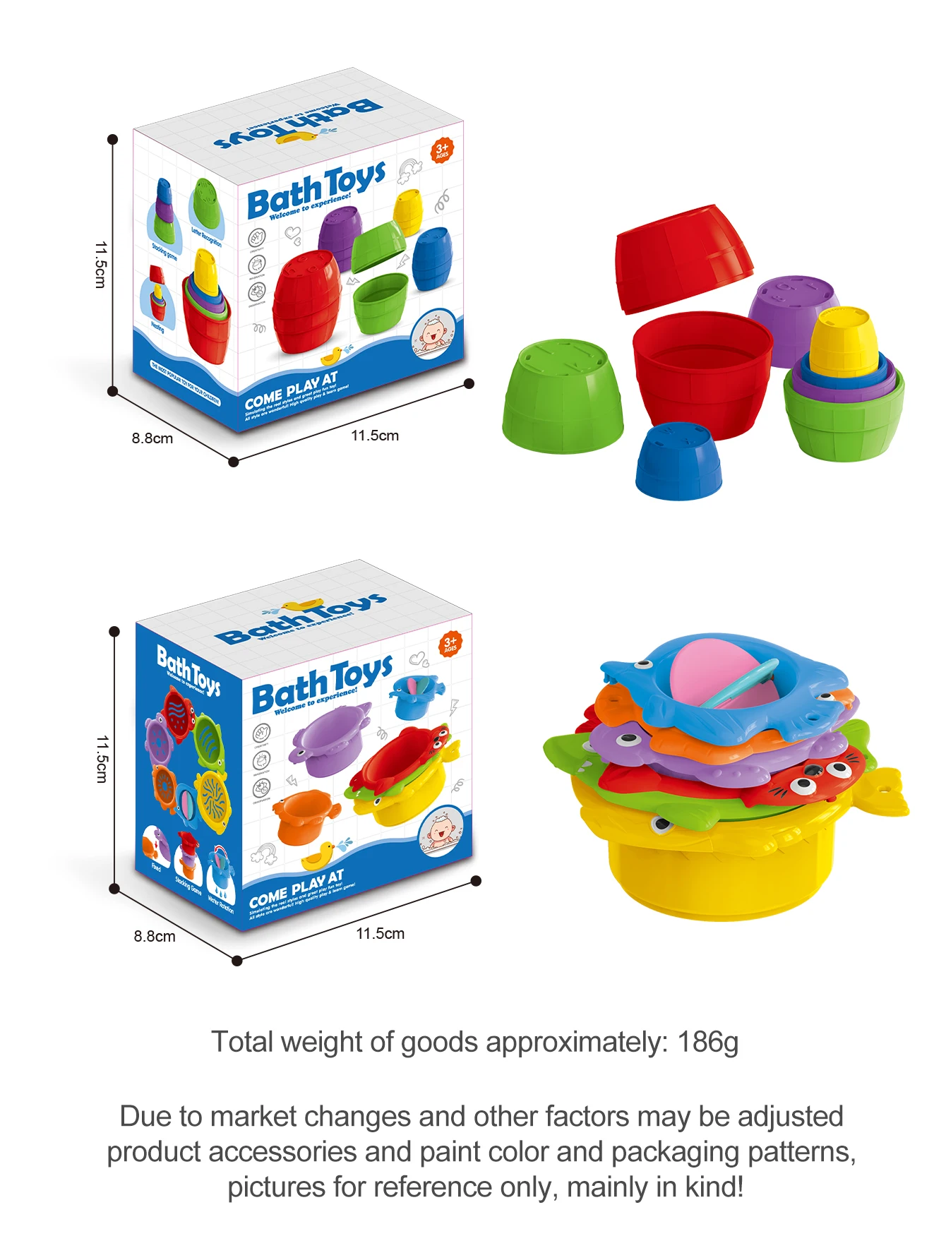Baby Bath Toys, Stacking Cup Toddler Toy Random Colors Ocean Stacking Tower Bathtub Water Beach Play Bathroom Game Gifts