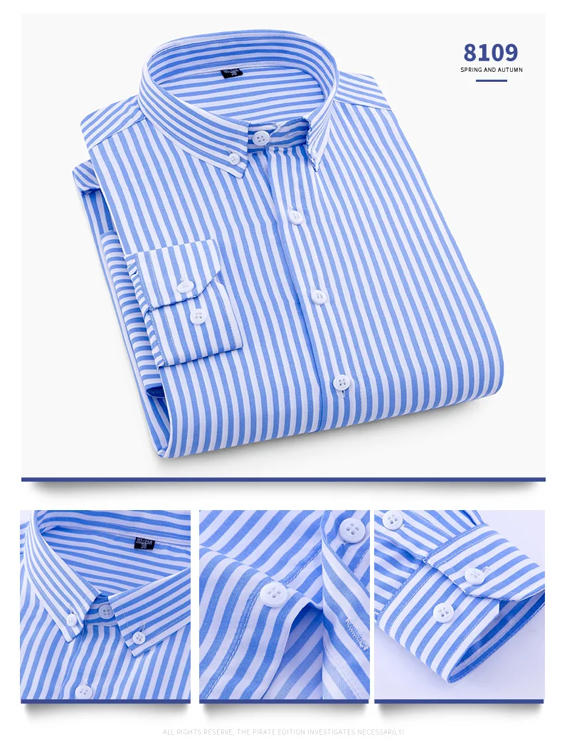 Hot New Men's Formal Shirts Long Sleeve Anti-Wrinkle Office Striped Fashion Business Male Social Plaid Shirt Work Men Clothing