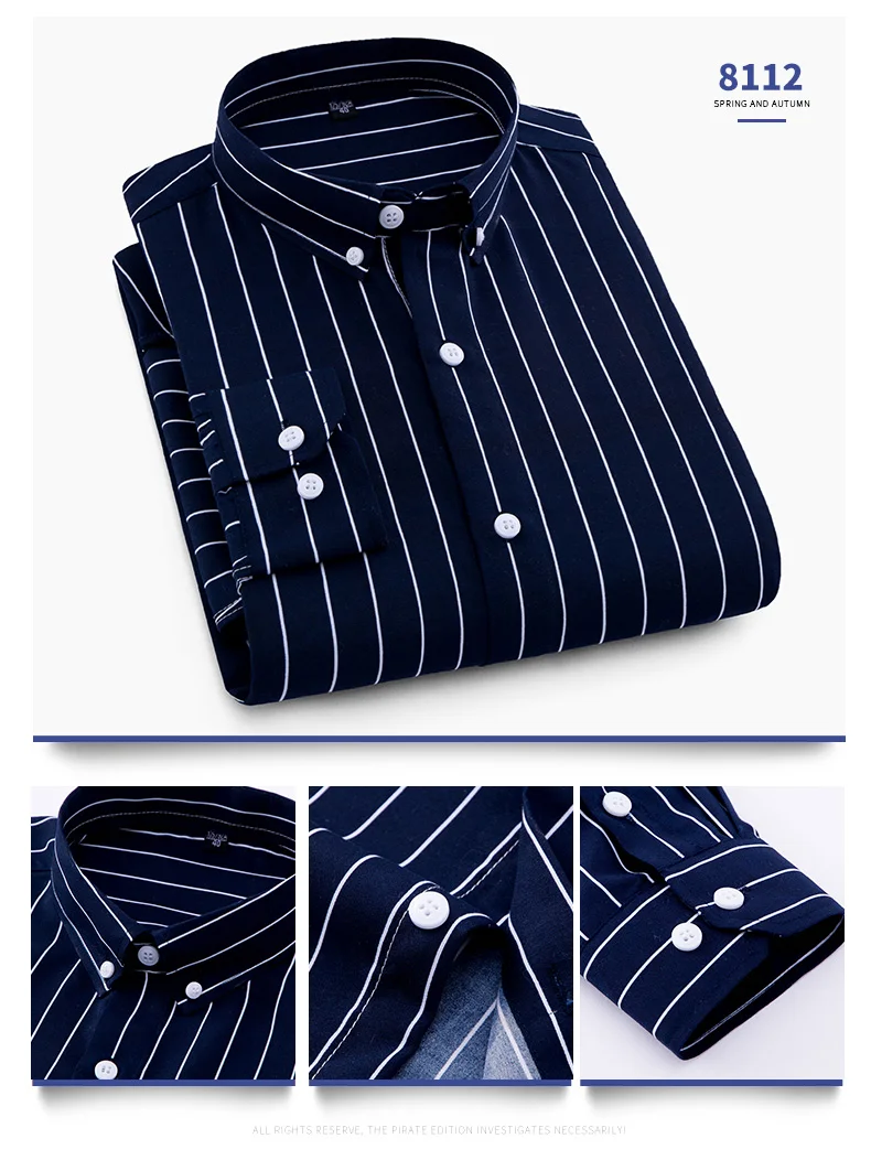 Hot New Men's Formal Shirts Long Sleeve Anti-Wrinkle Office Striped Fashion Business Male Social Plaid Shirt Work Men Clothing