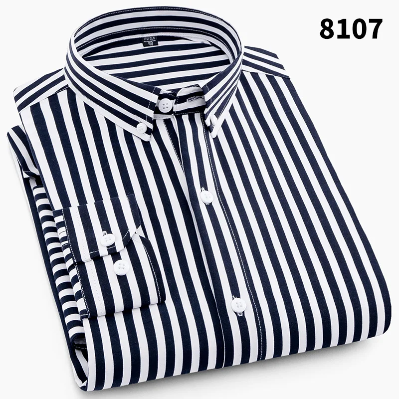 Hot New Men's Formal Shirts Long Sleeve Anti-Wrinkle Office Striped Fashion Business Male Social Plaid Shirt Work Men Clothing