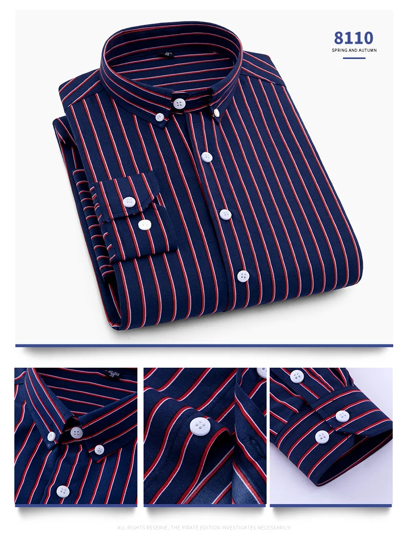 Hot New Men's Formal Shirts Long Sleeve Anti-Wrinkle Office Striped Fashion Business Male Social Plaid Shirt Work Men Clothing