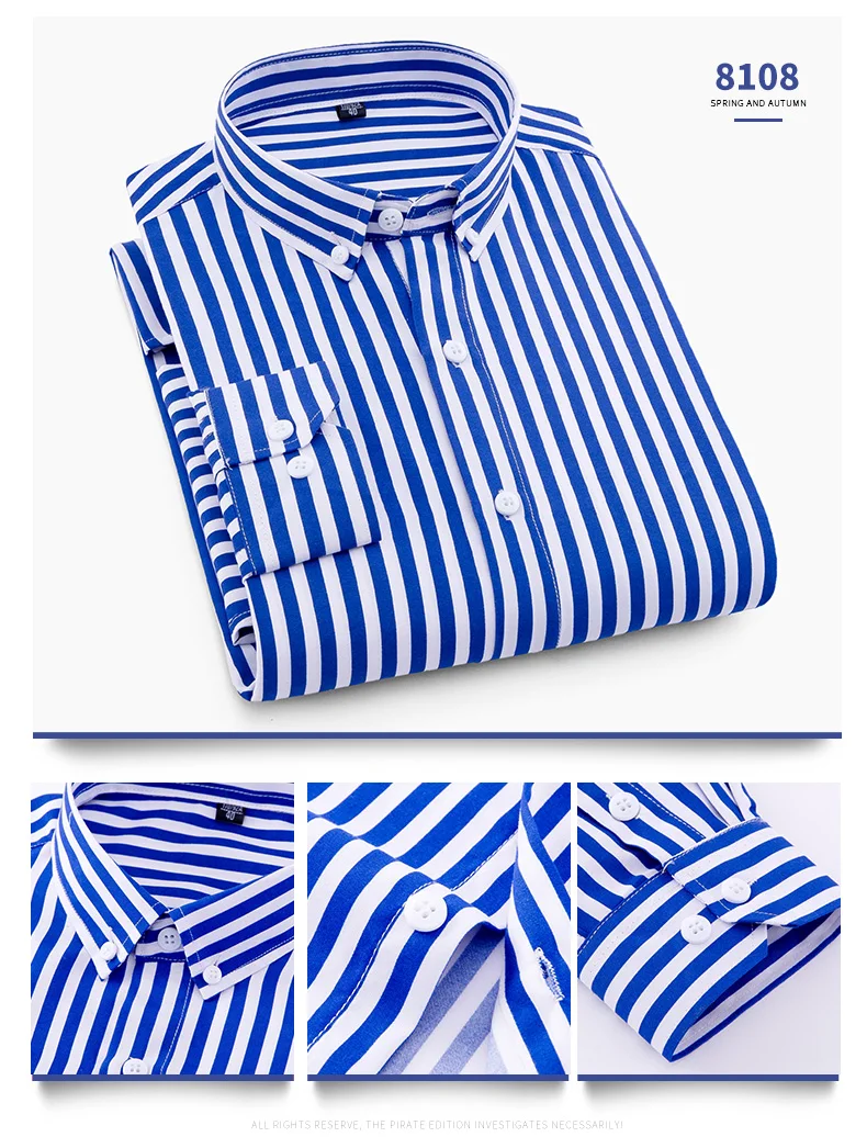 Hot New Men's Formal Shirts Long Sleeve Anti-Wrinkle Office Striped Fashion Business Male Social Plaid Shirt Work Men Clothing