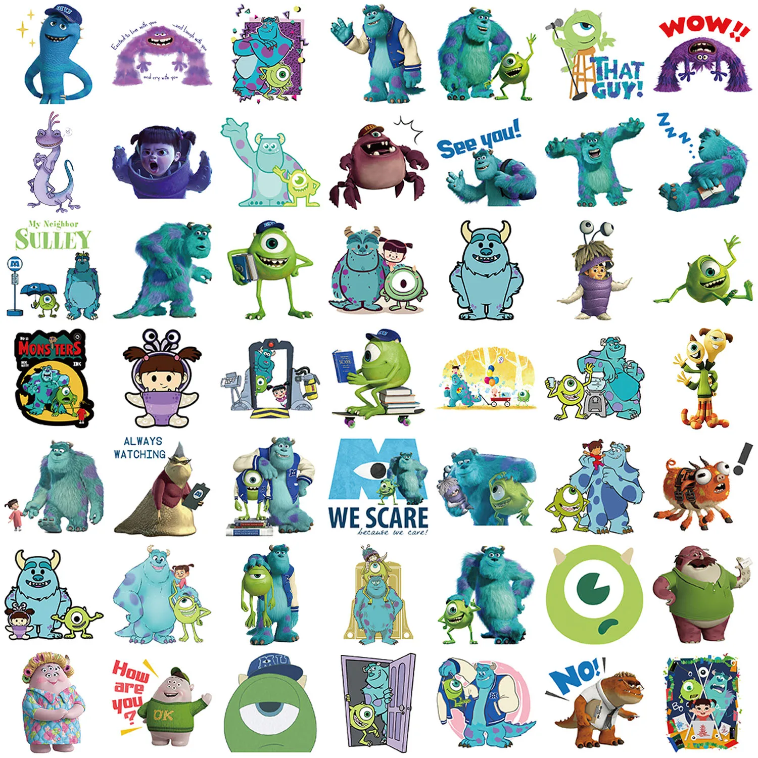 50PCS Fun Cartoon Monsters Inc Graffiti Stickers Scrapbooking Collage Material Phone Cases Guitar Notebooks DIY Decorative