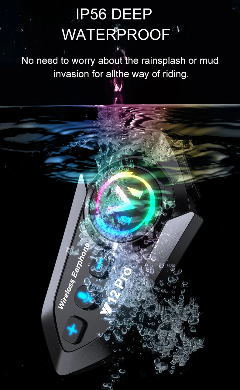 Y12 Pro Motorcycle Helmet Bluetooth Headset Intercom Distance 500M IP56 Dust And Waterproof Voice Assistant Mixing Music Sharing