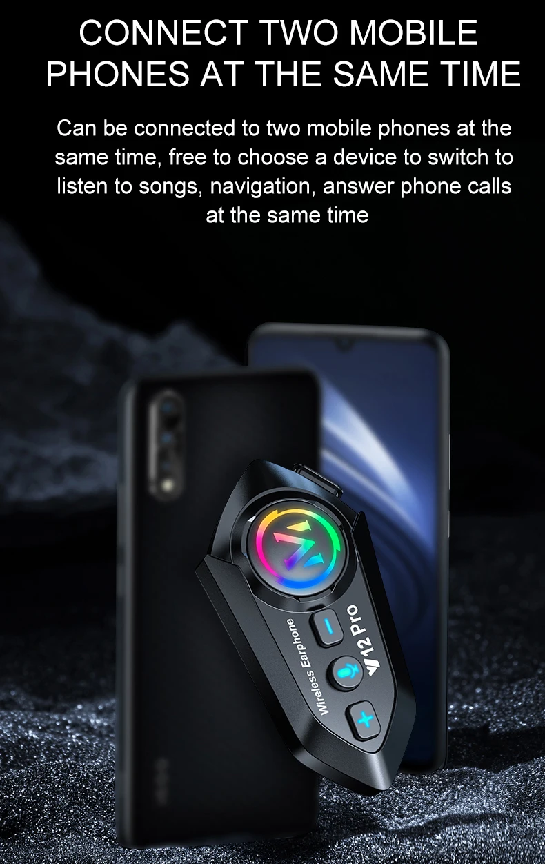 Y12 Pro Motorcycle Helmet Bluetooth Headset Intercom Distance 500M IP56 Dust And Waterproof Voice Assistant Mixing Music Sharing