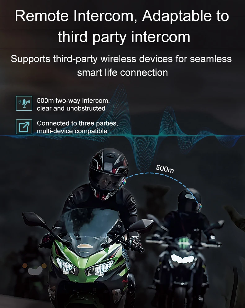 Y12 Pro Motorcycle Helmet Bluetooth Headset Intercom Distance 500M IP56 Dust And Waterproof Voice Assistant Mixing Music Sharing