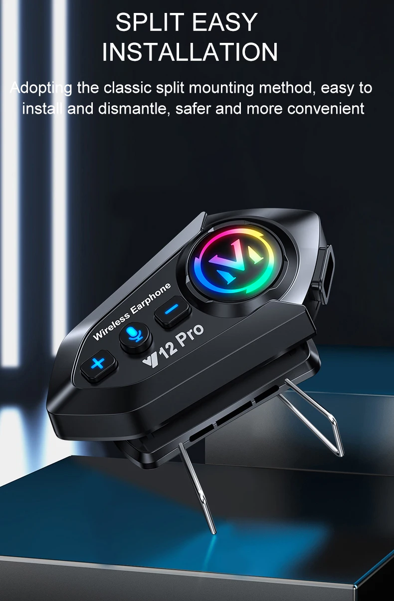 Y12 Pro Motorcycle Helmet Bluetooth Headset Intercom Distance 500M IP56 Dust And Waterproof Voice Assistant Mixing Music Sharing