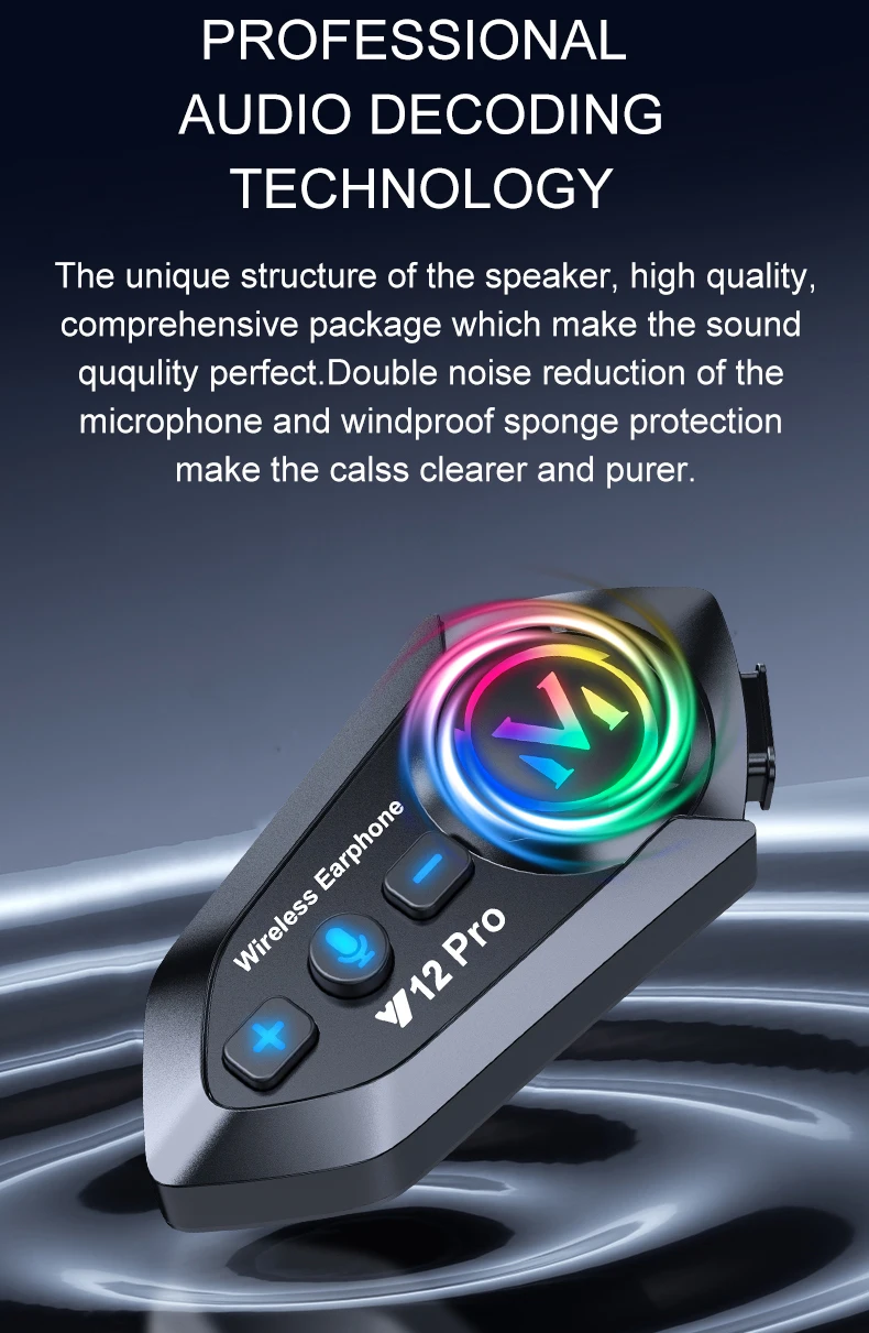 Y12 Pro Motorcycle Helmet Bluetooth Headset Intercom Distance 500M IP56 Dust And Waterproof Voice Assistant Mixing Music Sharing