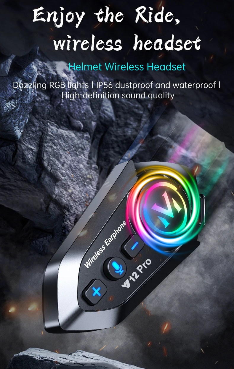 Y12 Pro Motorcycle Helmet Bluetooth Headset Intercom Distance 500M IP56 Dust And Waterproof Voice Assistant Mixing Music Sharing