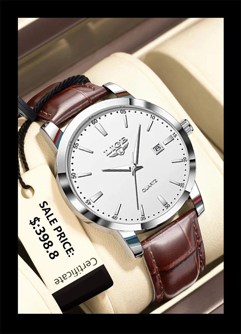 LIGE Man Watch Fashion Leather Strap Mens Watches Military Sport Waterproof Calendar Quartz Wristwatches Male Clock Reloj Hombre