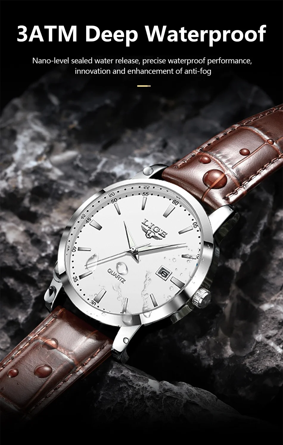 LIGE Man Watch Fashion Leather Strap Mens Watches Military Sport Waterproof Calendar Quartz Wristwatches Male Clock Reloj Hombre