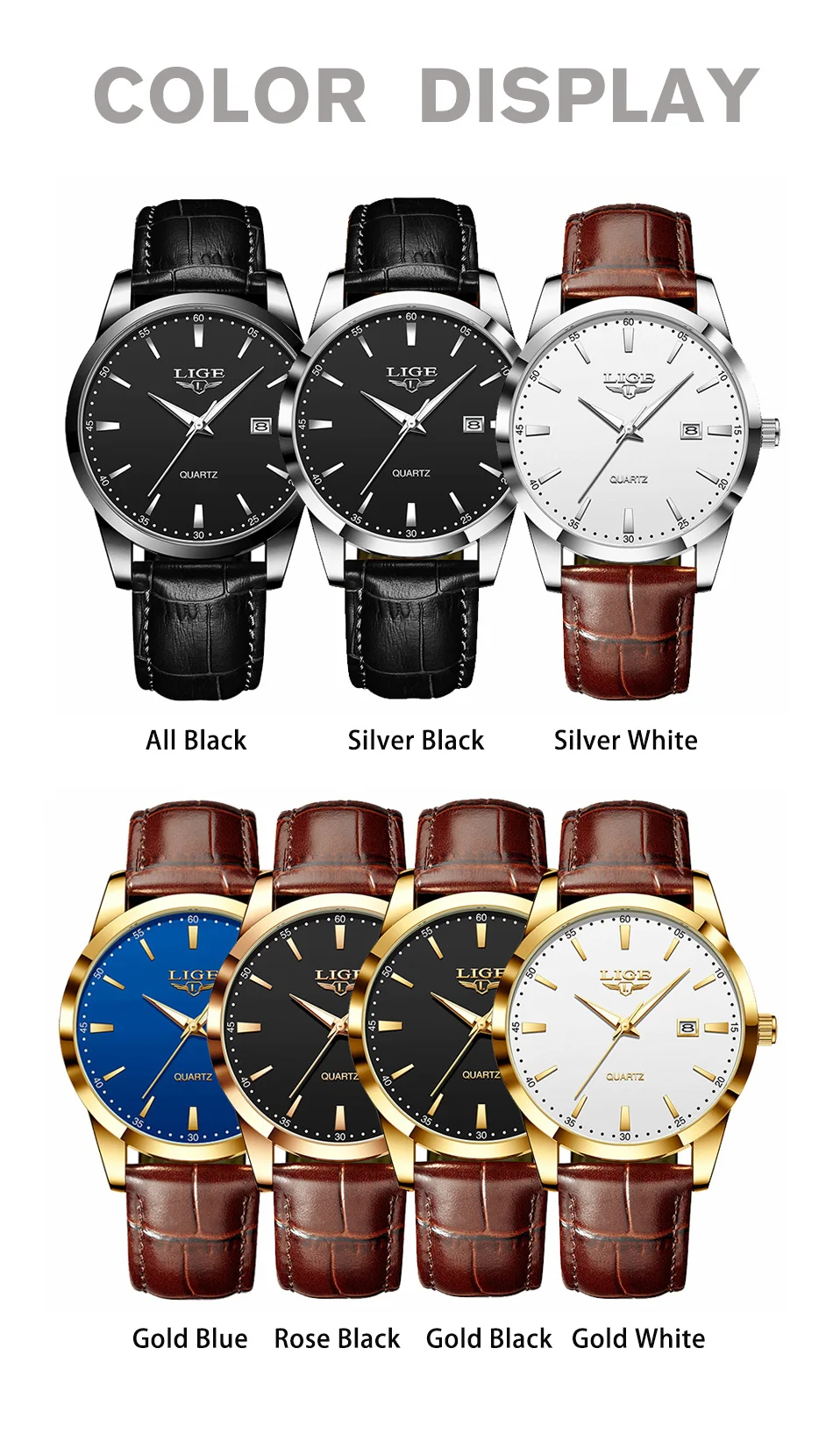 LIGE Man Watch Fashion Leather Strap Mens Watches Military Sport Waterproof Calendar Quartz Wristwatches Male Clock Reloj Hombre