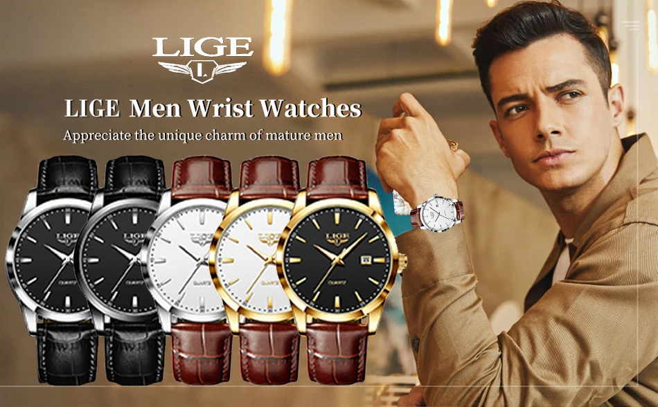 LIGE Man Watch Fashion Leather Strap Mens Watches Military Sport Waterproof Calendar Quartz Wristwatches Male Clock Reloj Hombre