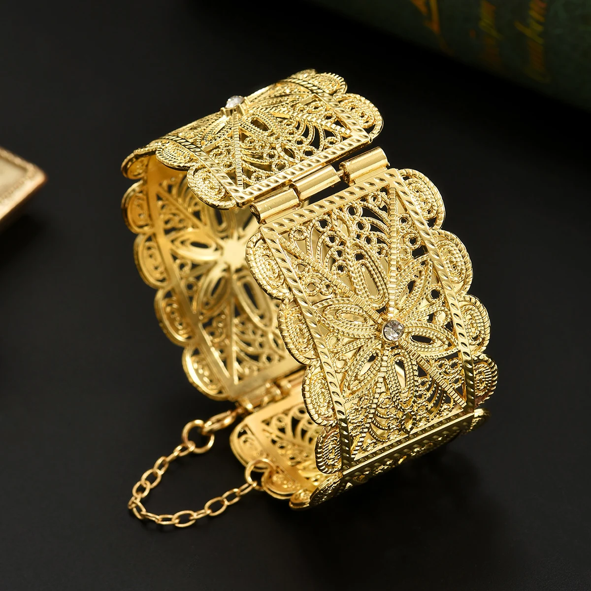 Ethnic Trendy Adjustable Gold Plated Bridal Bangles Wide Cuff Bracelets for Women Middle East Wedding Jewelry Festival Gift
