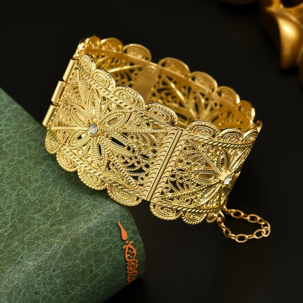 Ethnic Trendy Adjustable Gold Plated Bridal Bangles Wide Cuff Bracelets for Women Middle East Wedding Jewelry Festival Gift