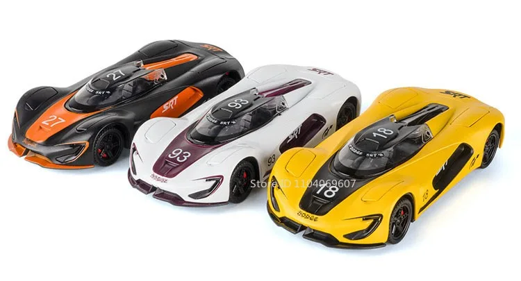1:32 SRT Tomahawk Sports Car Model Toys Alloy Diecast Charger 1970 Vehicle Models Sound Light Doors Opened Pull Back Kids Gifts