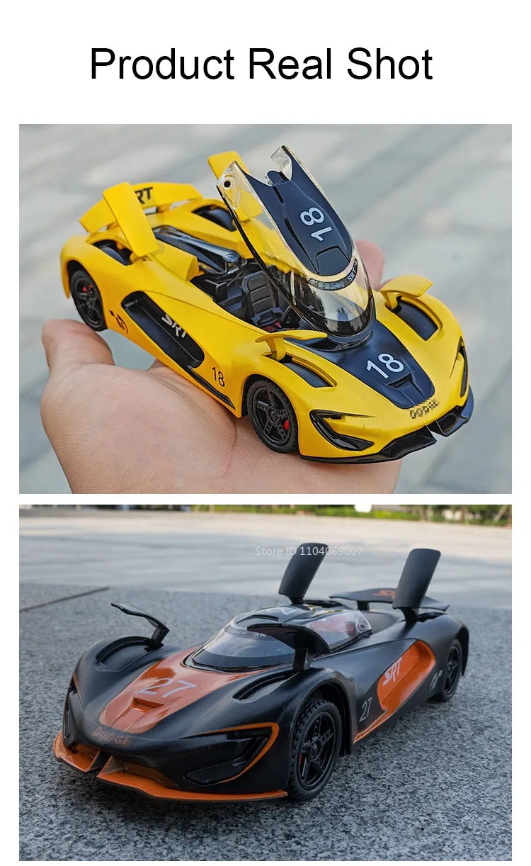 1:32 SRT Tomahawk Sports Car Model Toys Alloy Diecast Charger 1970 Vehicle Models Sound Light Doors Opened Pull Back Kids Gifts