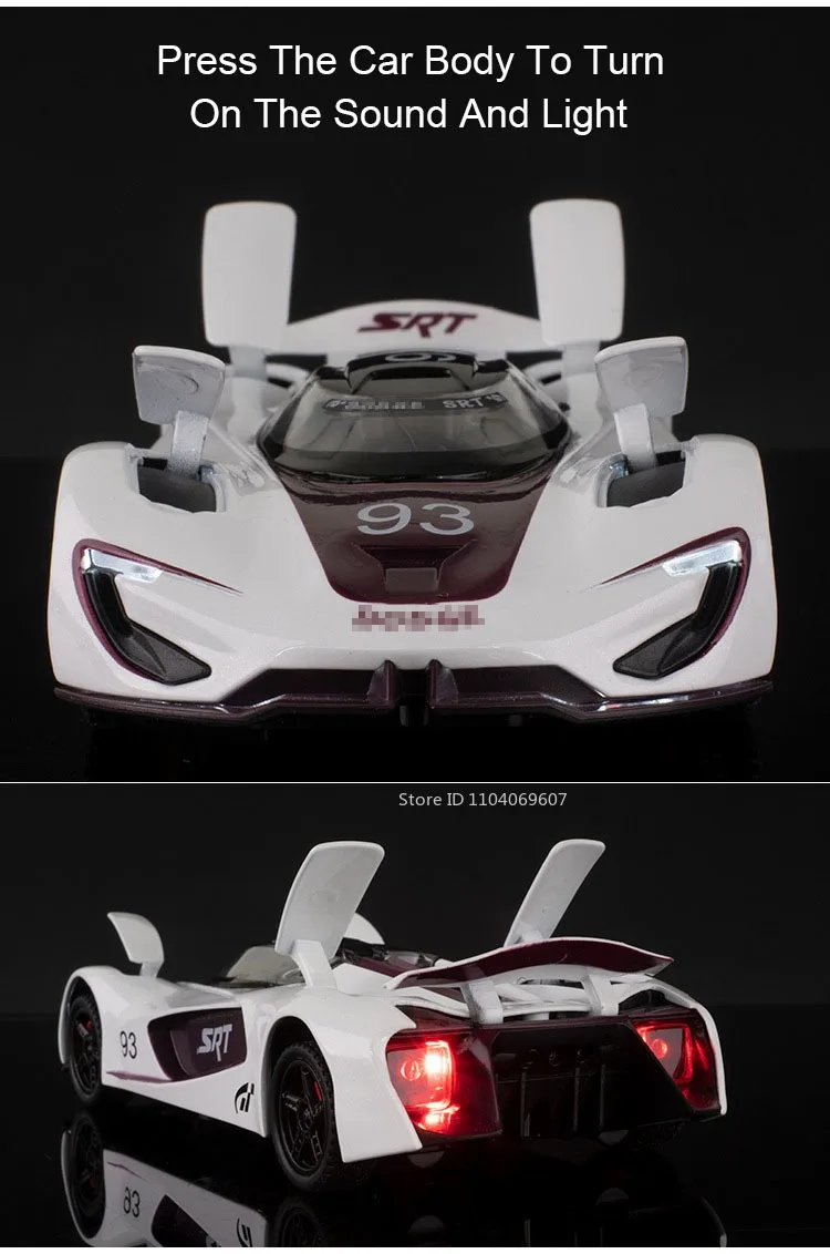 1:32 SRT Tomahawk Sports Car Model Toys Alloy Diecast Charger 1970 Vehicle Models Sound Light Doors Opened Pull Back Kids Gifts