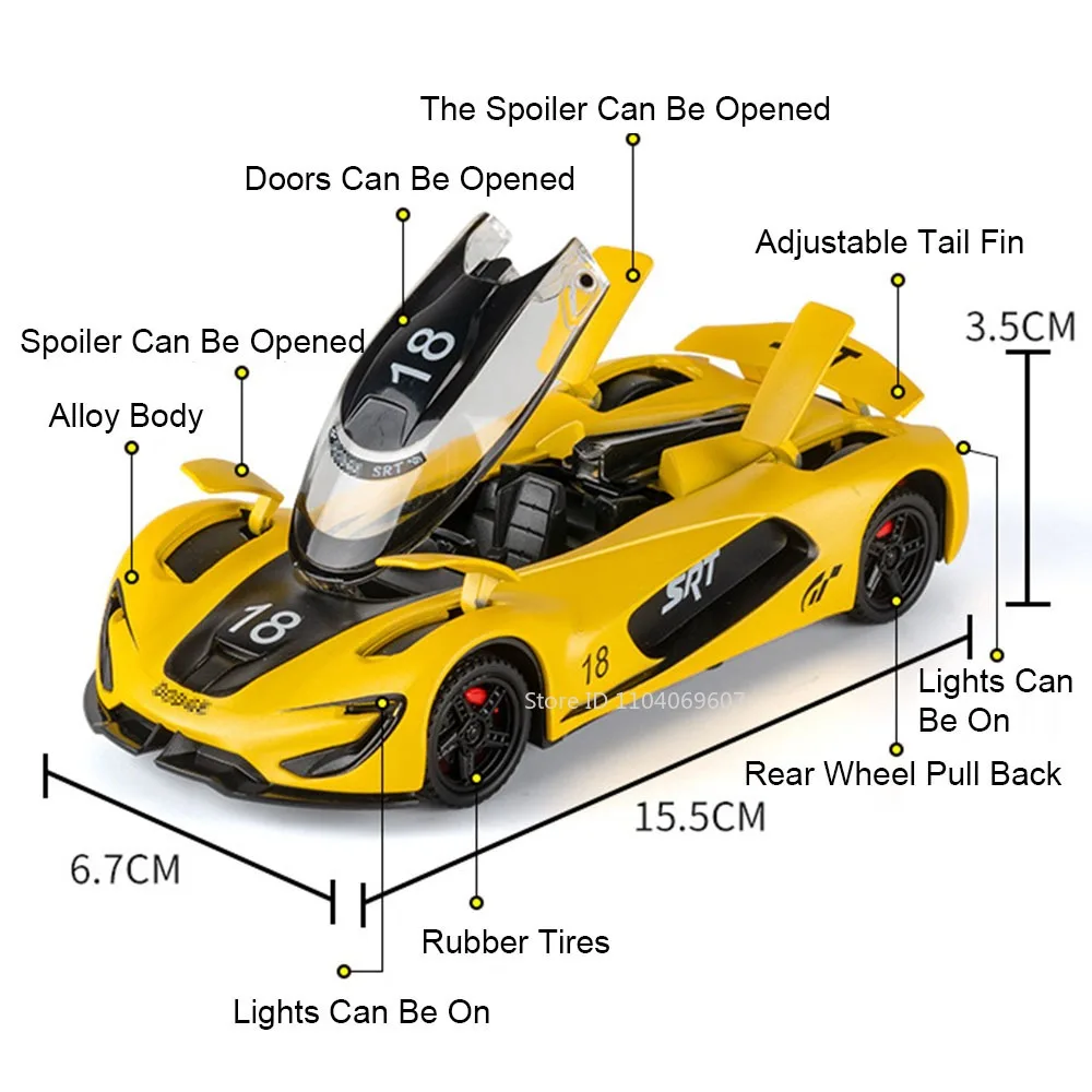 1:32 SRT Tomahawk Sports Car Model Toys Alloy Diecast Charger 1970 Vehicle Models Sound Light Doors Opened Pull Back Kids Gifts