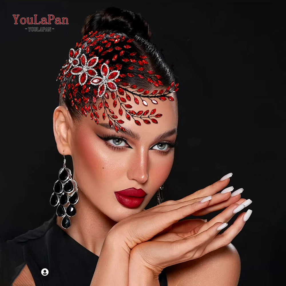TOPQUEEN Wedding Headwear Bling Bride Rhinestone Headband Luxury Hair Pieces Women Party Trendy Handmade Hair Accessories HP852