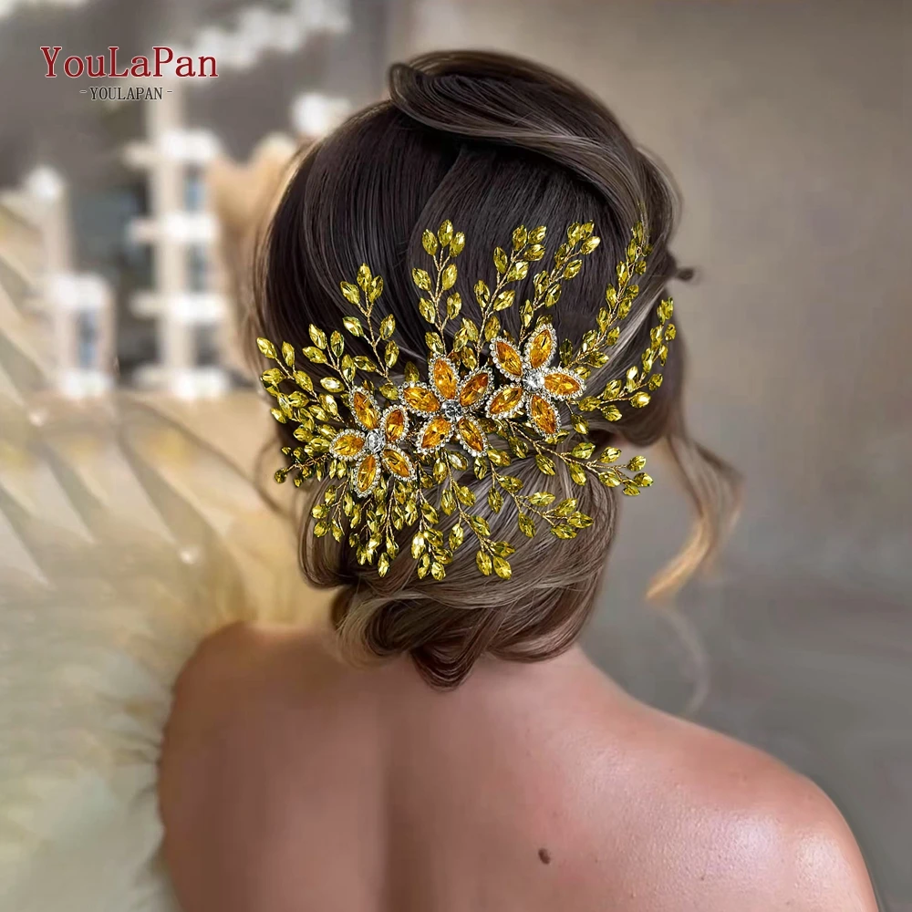 TOPQUEEN Wedding Headwear Bling Bride Rhinestone Headband Luxury Hair Pieces Women Party Trendy Handmade Hair Accessories HP852