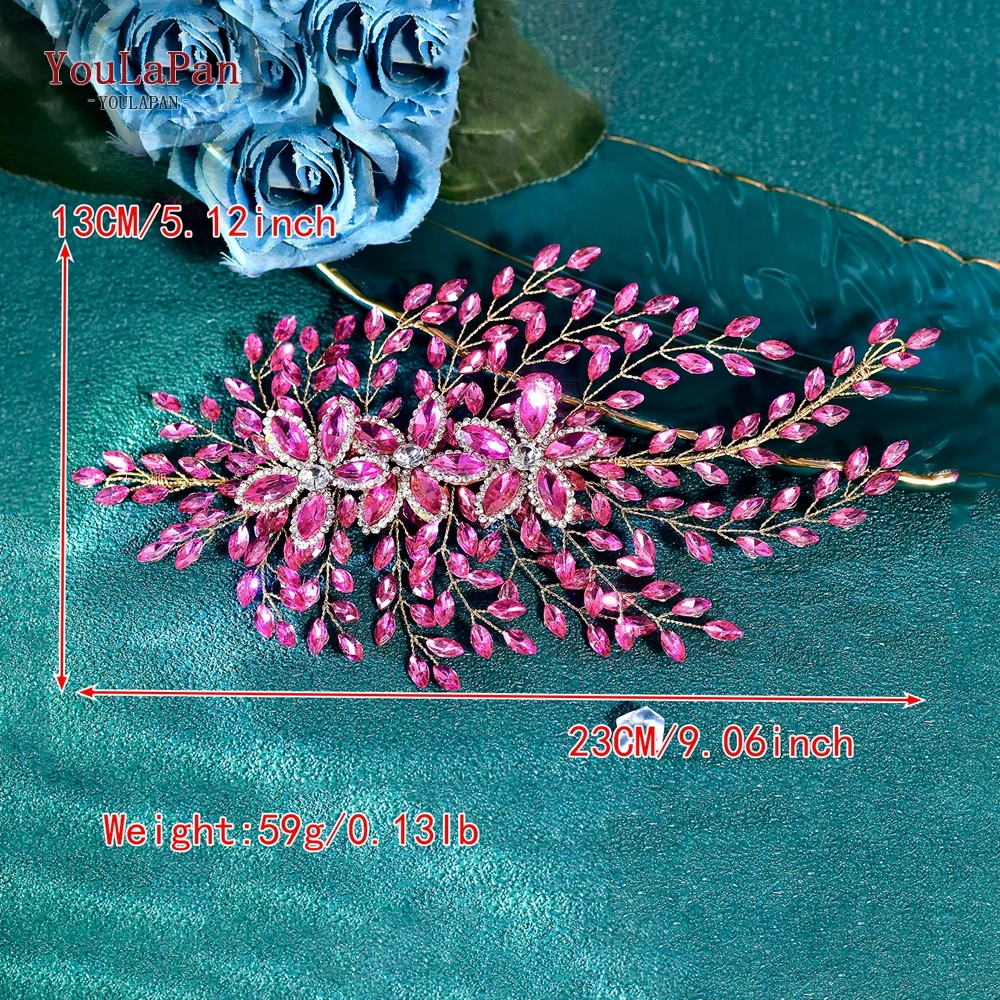 TOPQUEEN Wedding Headwear Bling Bride Rhinestone Headband Luxury Hair Pieces Women Party Trendy Handmade Hair Accessories HP852