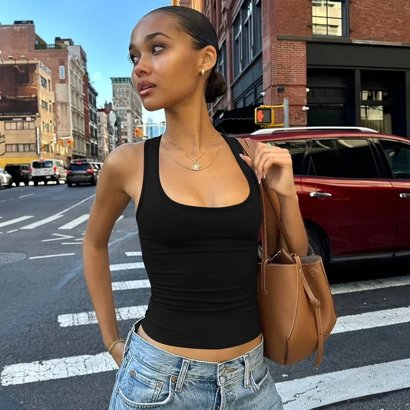 Hugcitar 2025 Summer Solid Straps Sexy Slim Crop Tank Top Women Casual Y2K Clothes Streetwear Party Sport Festivak Wholesale