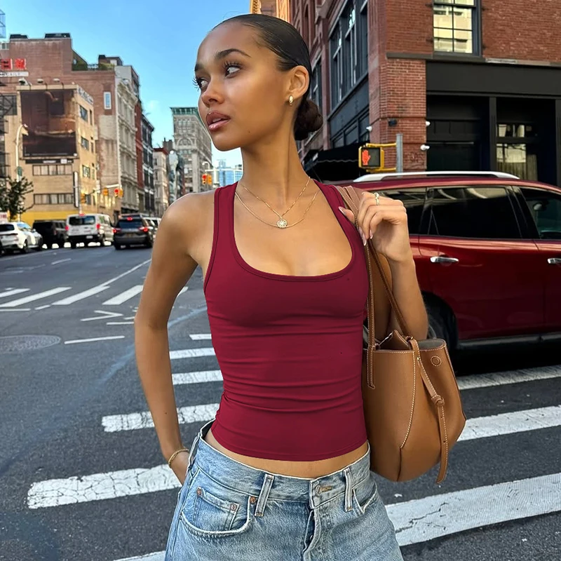 Hugcitar 2025 Summer Solid Straps Sexy Slim Crop Tank Top Women Casual Y2K Clothes Streetwear Party Sport Festivak Wholesale