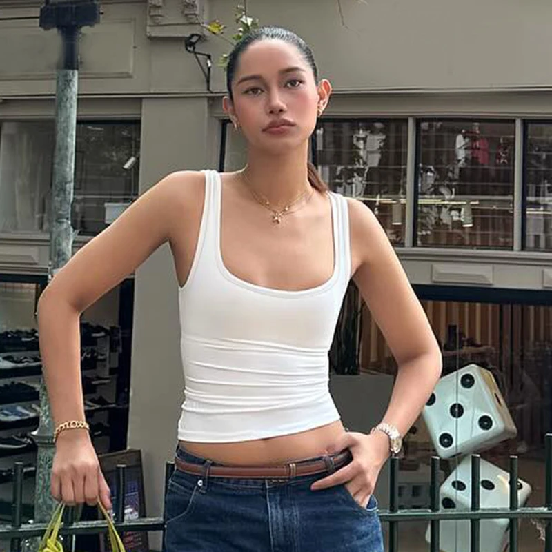Hugcitar 2025 Summer Solid Straps Sexy Slim Crop Tank Top Women Casual Y2K Clothes Streetwear Party Sport Festivak Wholesale