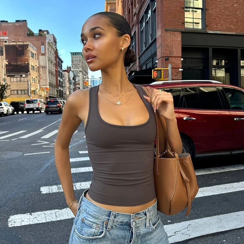 Hugcitar 2025 Summer Solid Straps Sexy Slim Crop Tank Top Women Casual Y2K Clothes Streetwear Party Sport Festivak Wholesale