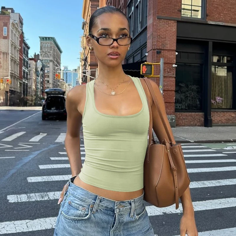 Hugcitar 2025 Summer Solid Straps Sexy Slim Crop Tank Top Women Casual Y2K Clothes Streetwear Party Sport Festivak Wholesale