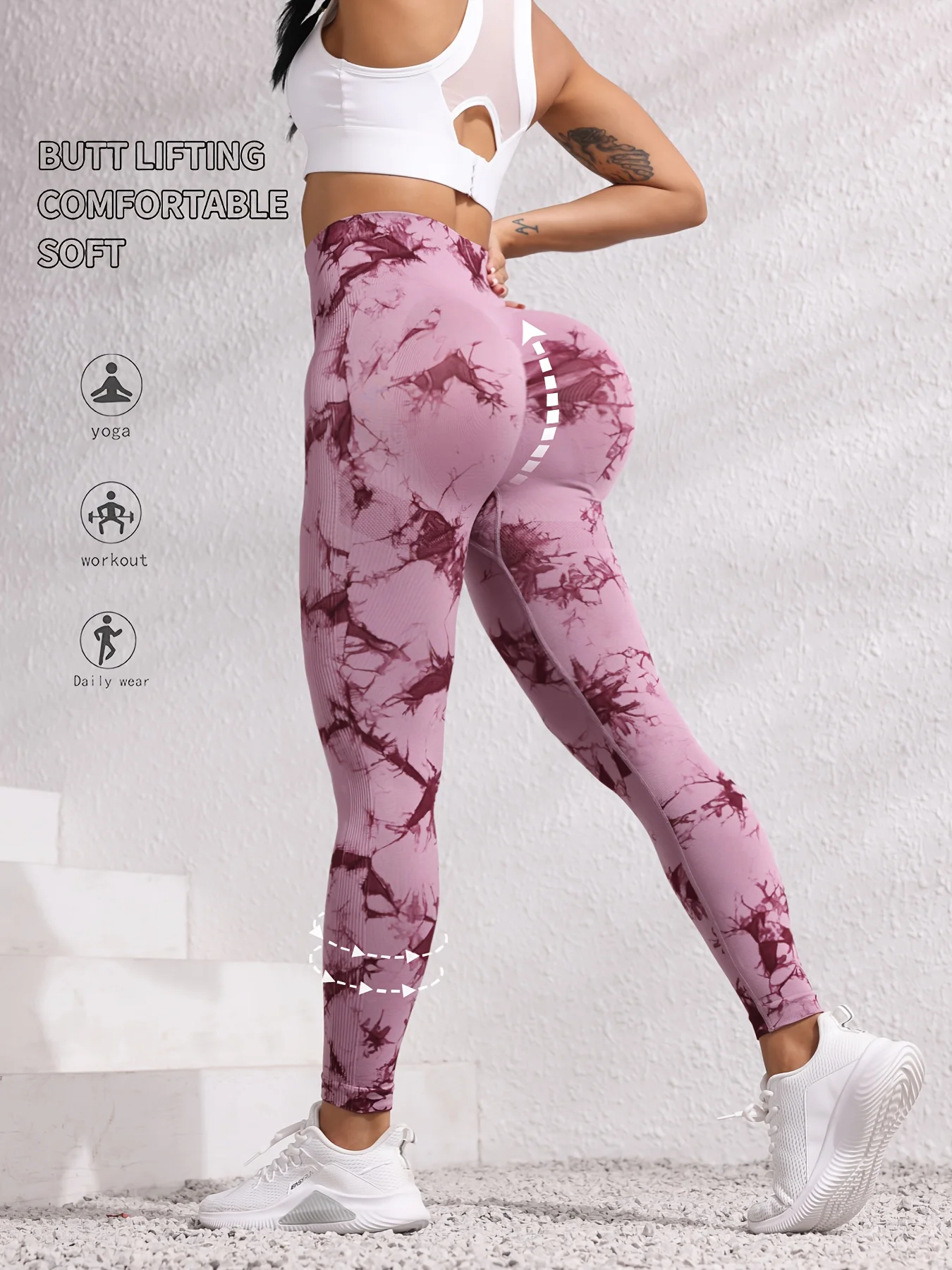 Hip Lifting Seamless Fitness Gym Leggings Tie-Dye Yoga Pants Women's Exercise Tights Tummy Control High Waist Workout Pants