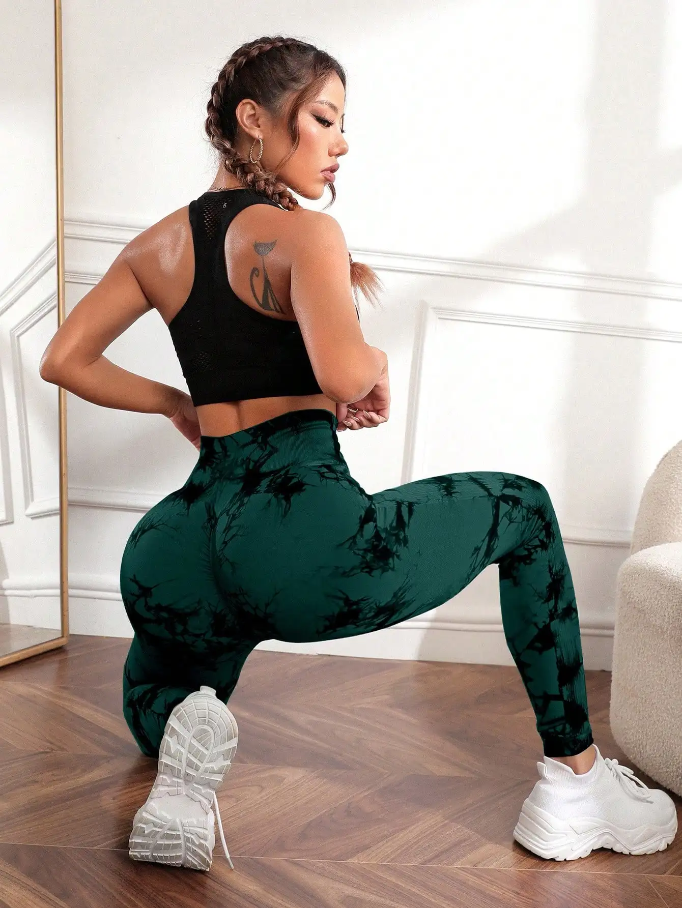 Hip Lifting Seamless Fitness Gym Leggings Tie-Dye Yoga Pants Women's Exercise Tights Tummy Control High Waist Workout Pants