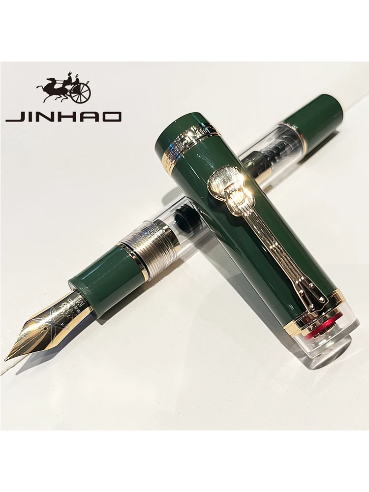 Jinhao 1935 Transparent Acrylic Fountain Pen, Clear Body with 5-Pointed Star, Guitar Clip, Large Size Converter, Humanized Desi