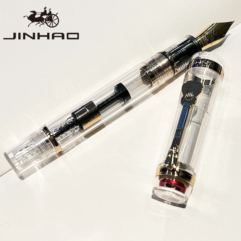 Jinhao 1935 Transparent Acrylic Fountain Pen, Clear Body with 5-Pointed Star, Guitar Clip, Large Size Converter, Humanized Desi