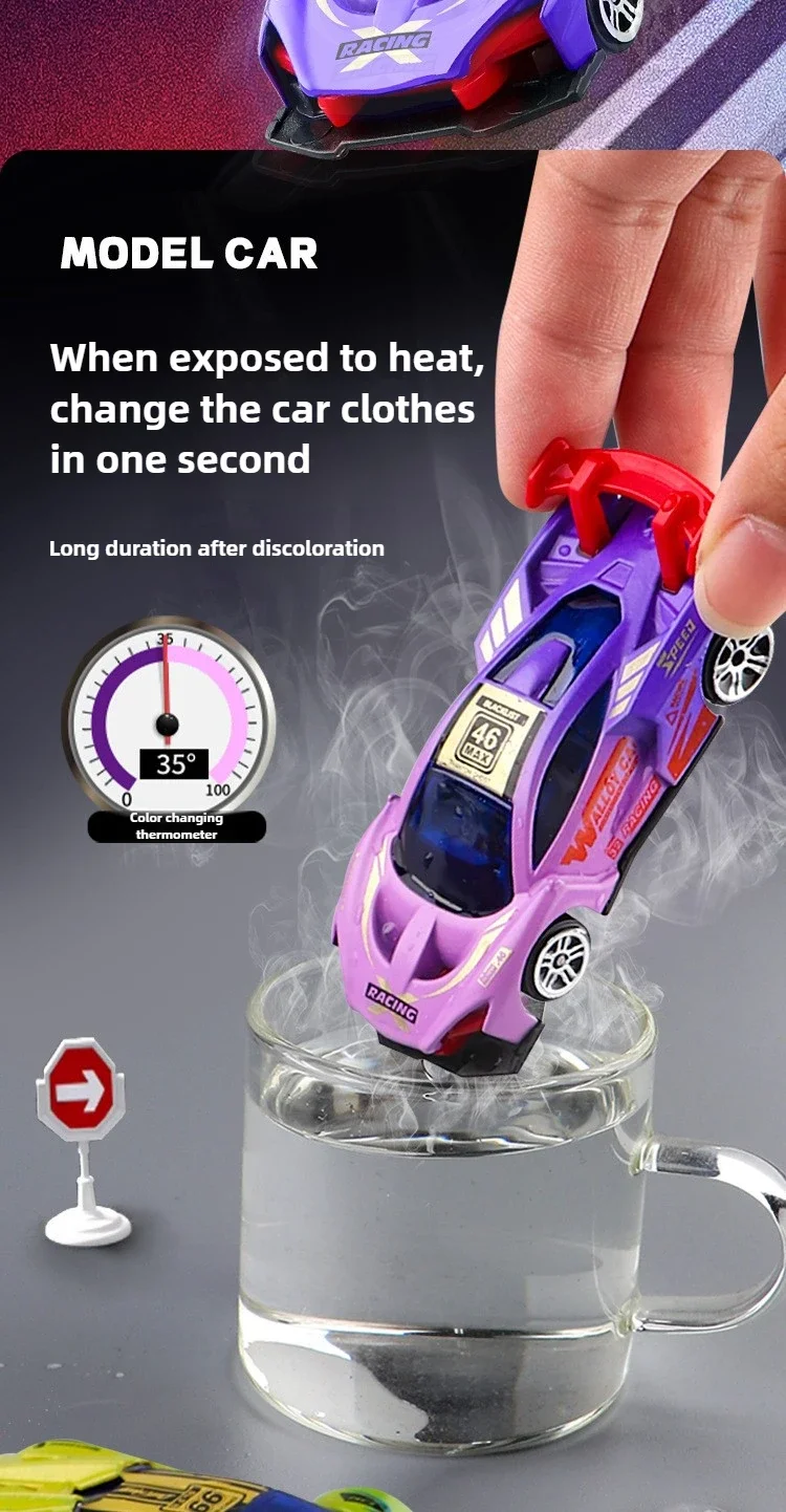 Magic Color Changing Racing Car Model 1:64 Temperature Sensitive Inertia Pull Back Cars Toys Crash-Resistant Durable Boys Gift