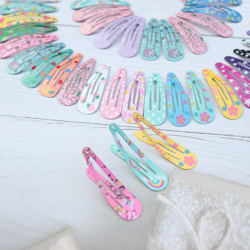 20-100Pcs Print Clips for Hair Metal Barrettes Snap Hair Clips for Girls Kids Teens Women Cute Candy Color Hair Pins for Gift