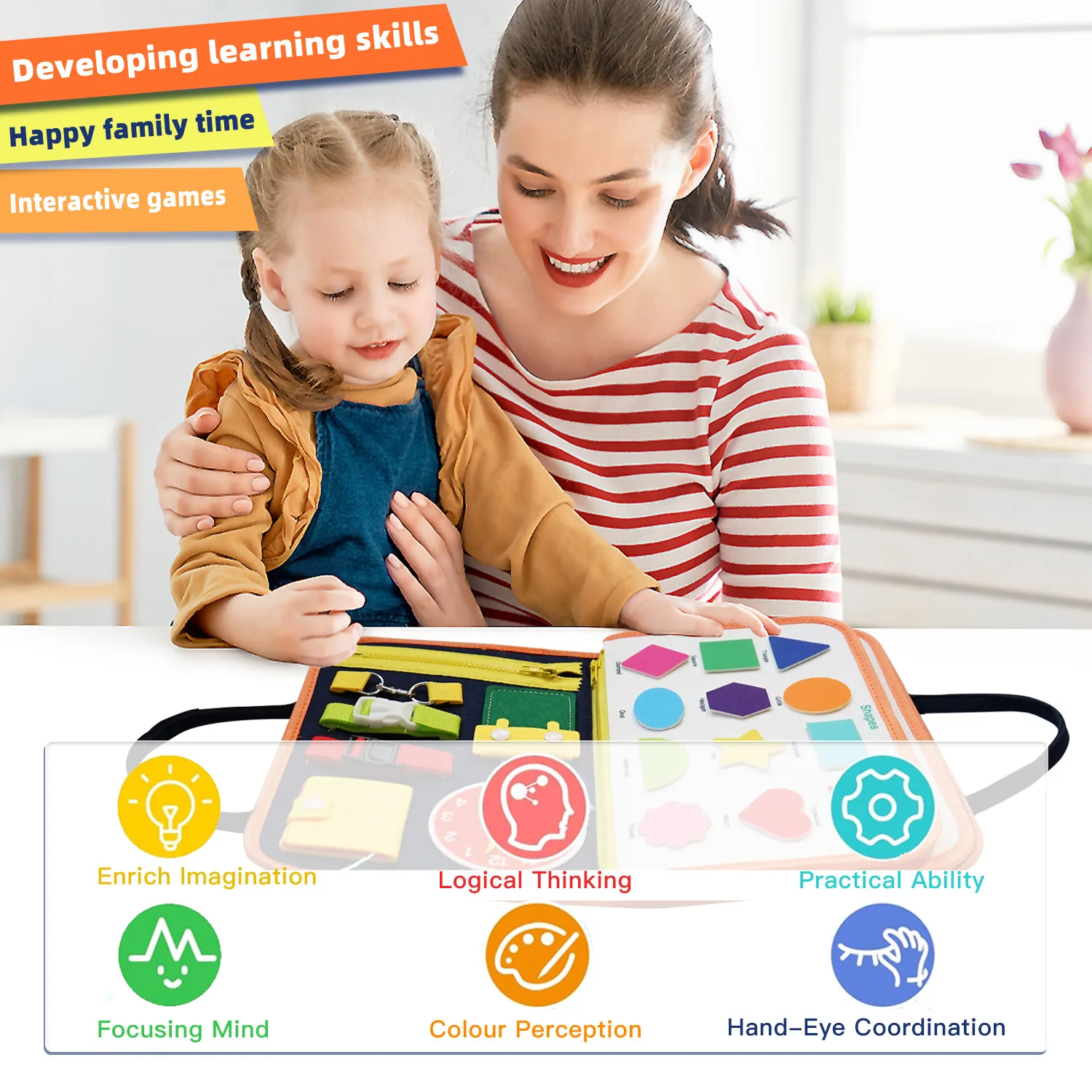 Montessori Busy Board for Ages 3-6 - Sensory Educational Toy for Early Learning & Fine Motor Skills Development