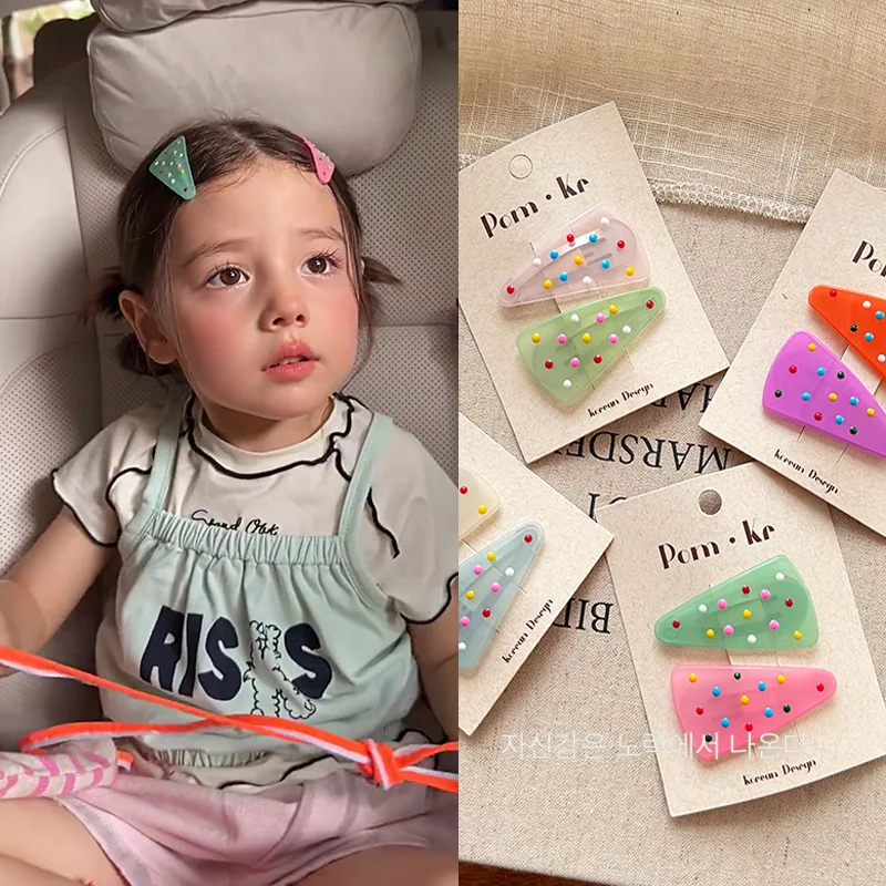 2pcs/set Cute Jelly Color Korean Fashion Kids Girl Hair Clip Triangle Candy Sweet Barrttes for Children BB's Clip Headwear