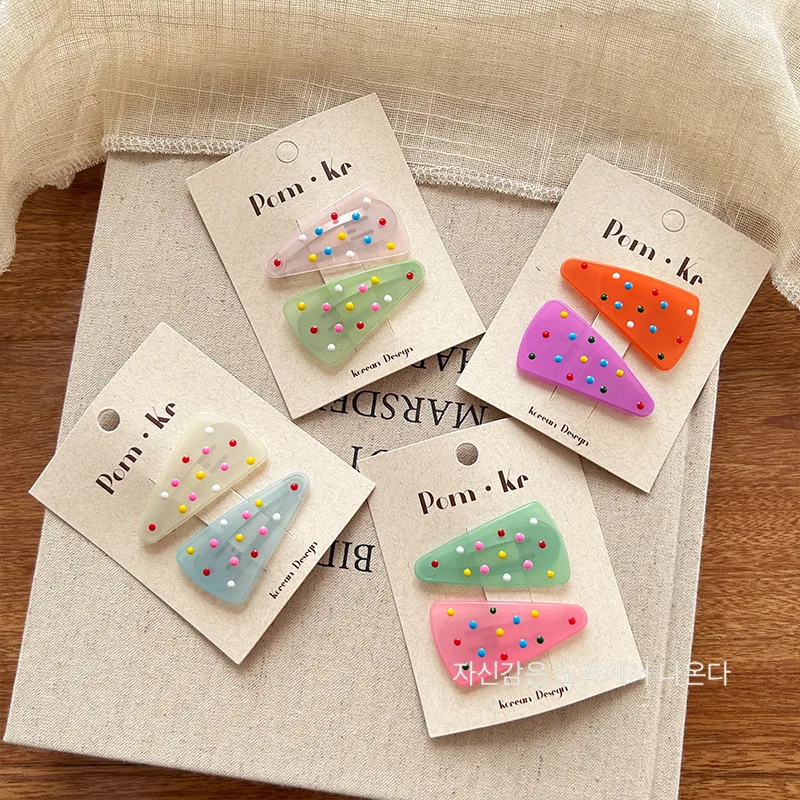 2pcs/set Cute Jelly Color Korean Fashion Kids Girl Hair Clip Triangle Candy Sweet Barrttes for Children BB's Clip Headwear