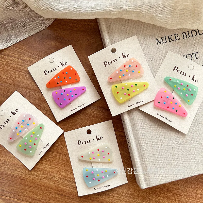 2pcs/set Cute Jelly Color Korean Fashion Kids Girl Hair Clip Triangle Candy Sweet Barrttes for Children BB's Clip Headwear