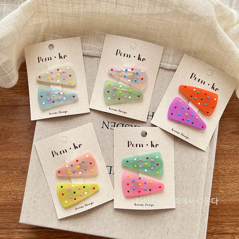 2pcs/set Cute Jelly Color Korean Fashion Kids Girl Hair Clip Triangle Candy Sweet Barrttes for Children BB's Clip Headwear