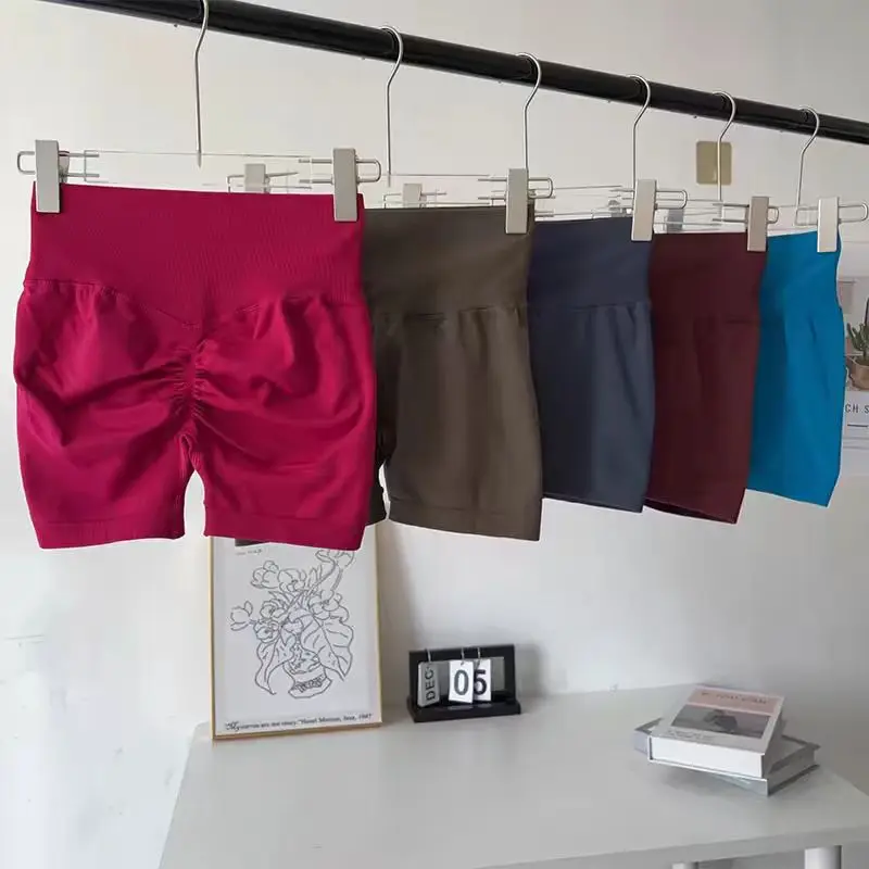 Summer Women's Yoga Shorts High Waist Breathable Fitness Shorts Lift Sports Running Shorts Cycling Push-Up Workout Gym Shorts