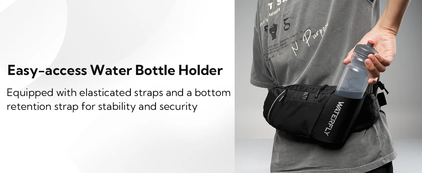 WATERFLY Fanny Pack Waist Bag: Hiking Water Bottle Holder with Strap Waist Pack for Women Men Hydration Hip Packs for Running