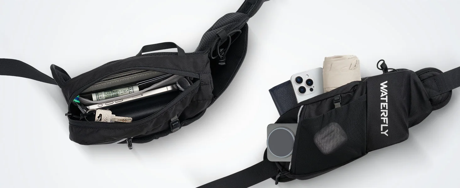 WATERFLY Fanny Pack Waist Bag: Hiking Water Bottle Holder with Strap Waist Pack for Women Men Hydration Hip Packs for Running