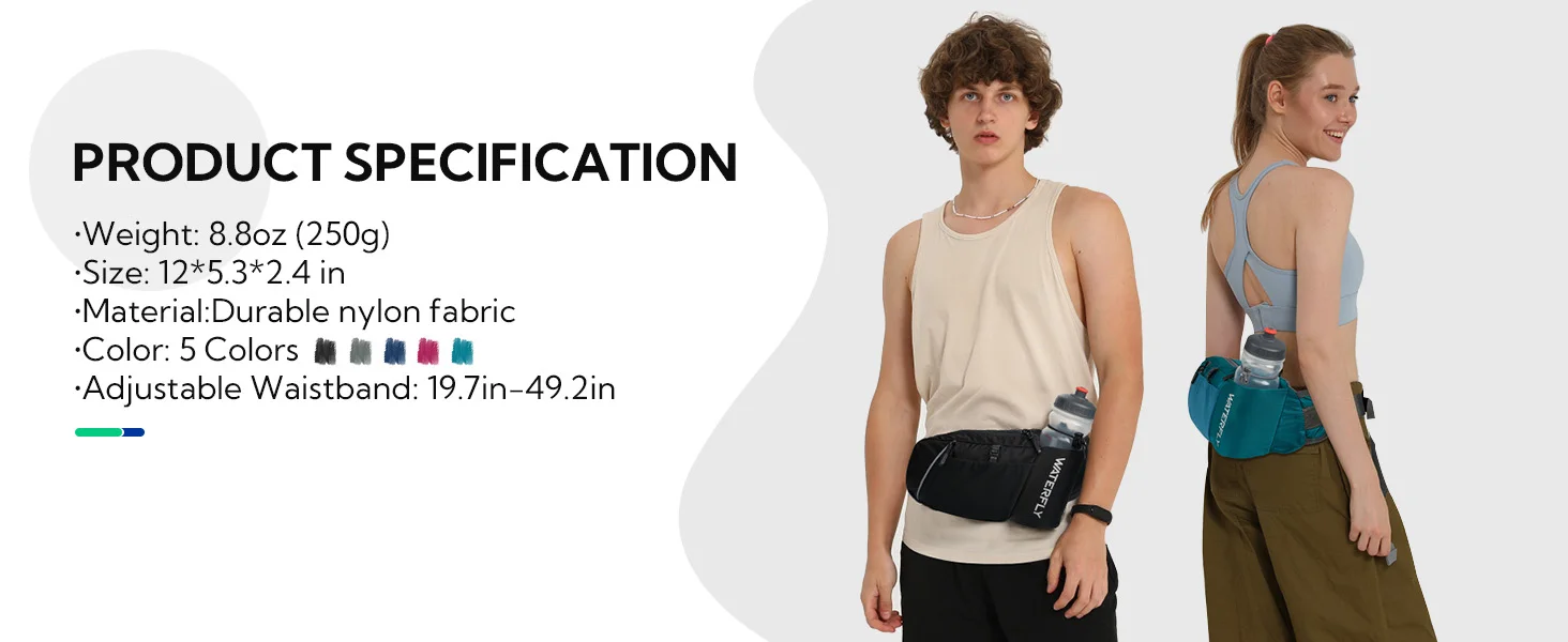 WATERFLY Fanny Pack Waist Bag: Hiking Water Bottle Holder with Strap Waist Pack for Women Men Hydration Hip Packs for Running