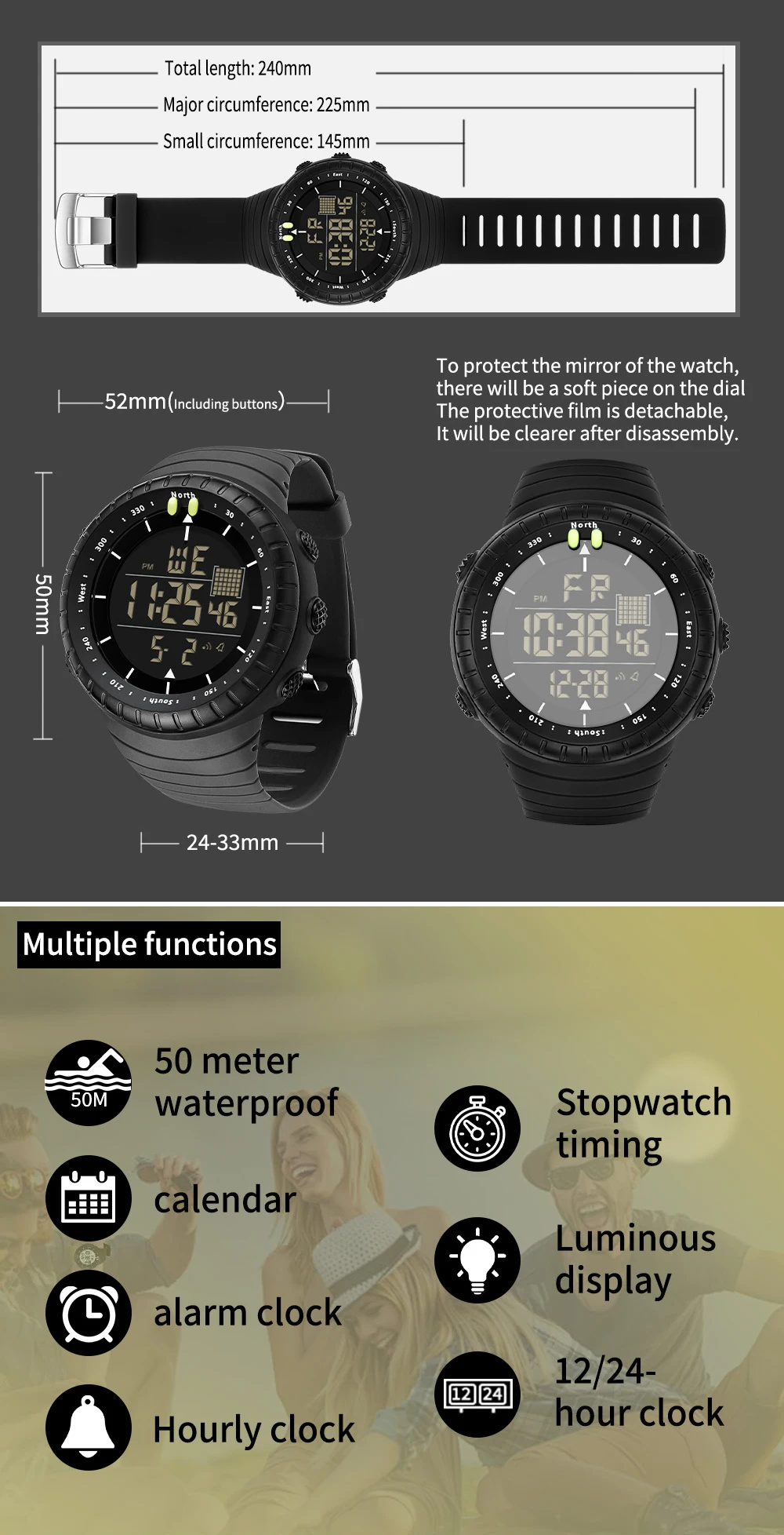 SANDA New 6256 Men's Electronic Watch Large Dial Outdoor Waterproof Sports Watch Night Light Alarm Clock Multi Functional Watch