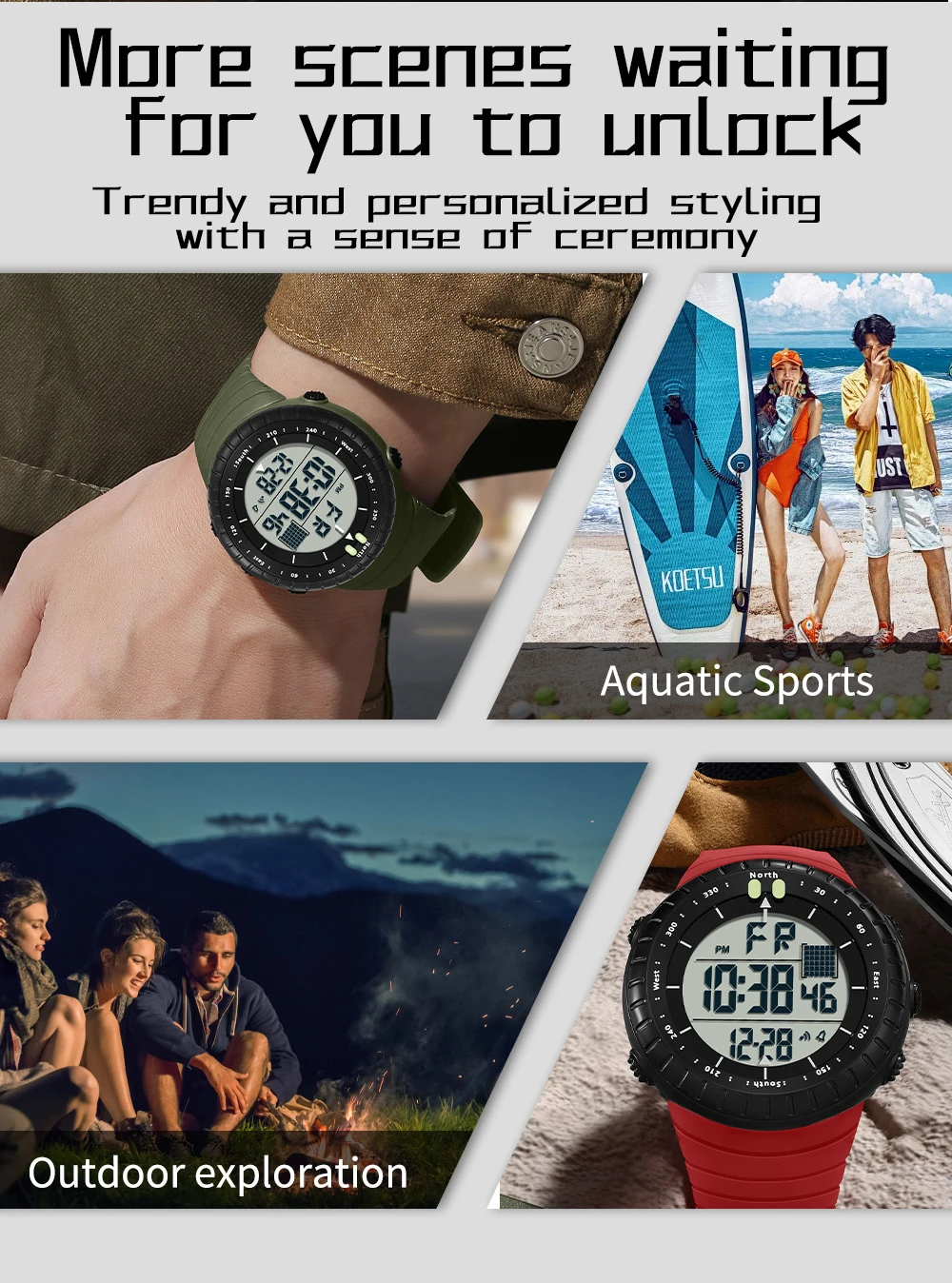 SANDA New 6256 Men's Electronic Watch Large Dial Outdoor Waterproof Sports Watch Night Light Alarm Clock Multi Functional Watch